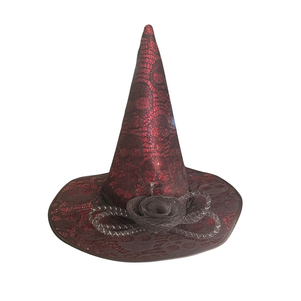 Red Black Sequin Witch Hat Poseable Wired Cap Adult Halloween Costume Whimsygoth